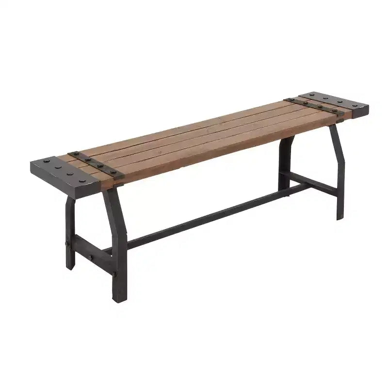 Banc industriel en métal et bois marron - Olivia & May
