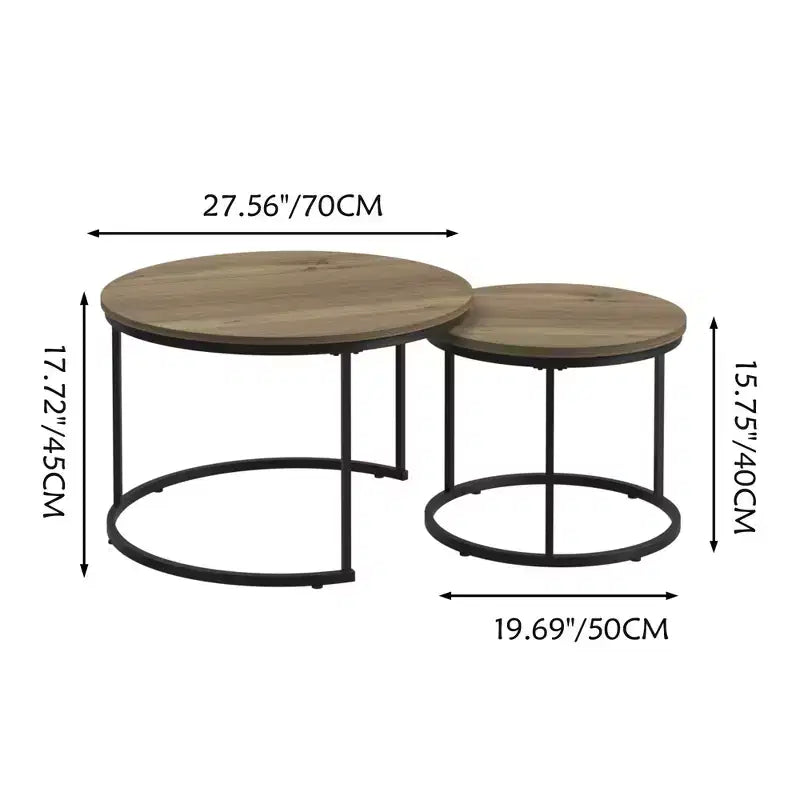 Lot de 2 tables basses gigognes rondes, tables d'appoint en marbre, noir/blanc/marron