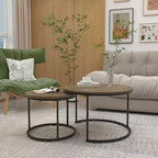 Lot de 2 tables basses gigognes rondes, tables d'appoint en marbre, noir/blanc/marron