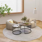 Lot de 2 tables basses gigognes rondes, tables d'appoint en marbre, noir/blanc/marron