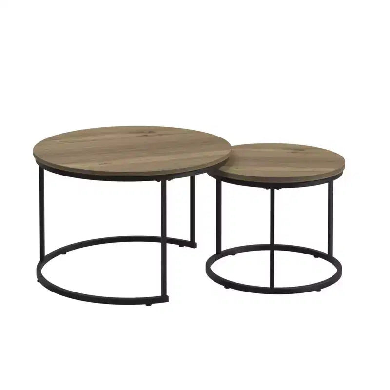 Lot de 2 tables basses gigognes rondes, tables d'appoint en marbre, noir/blanc/marron