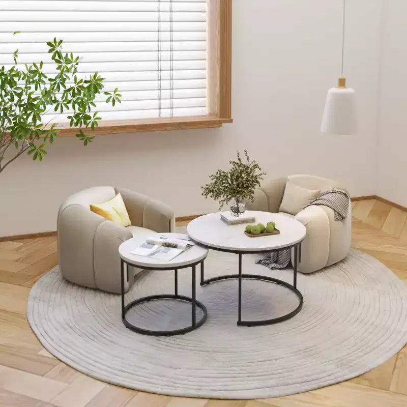 Lot de 2 tables basses gigognes rondes, tables d'appoint en marbre, noir/blanc/marron