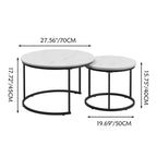 Lot de 2 tables basses gigognes rondes, tables d'appoint en marbre, noir/blanc/marron
