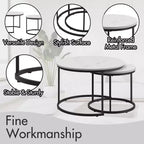 Lot de 2 tables basses gigognes rondes, tables d'appoint en marbre, noir/blanc/marron