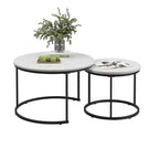 Lot de 2 tables basses gigognes rondes, tables d'appoint en marbre, noir/blanc/marron