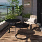 Lot de 2 tables basses gigognes rondes, tables d'appoint en marbre, noir/blanc/marron