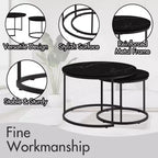 Lot de 2 tables basses gigognes rondes, tables d'appoint en marbre, noir/blanc/marron