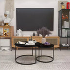 Lot de 2 tables basses gigognes rondes, tables d'appoint en marbre, noir/blanc/marron