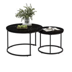 Lot de 2 tables basses gigognes rondes, tables d'appoint en marbre, noir/blanc/marron