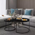 HOMLUX Set of 2 Nesting Coffee Table Round End Table Marble Side Table,Black/White/Brown